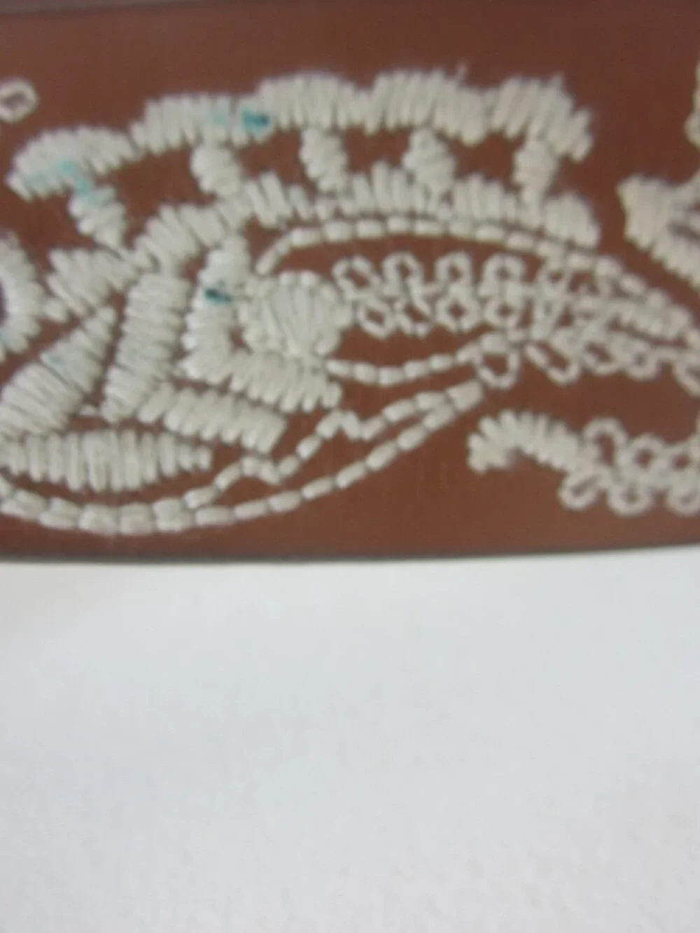 NEW Lucky Brand Women M Brown Ivory Embroidered Paisley Leather Belt 33